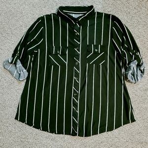 Urban Planet Striped Button Down Shirt Oversized Black White Long Sleeves Large